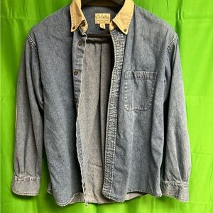 Vintage Cabela's Blue Denim Shirt with Cream Collar